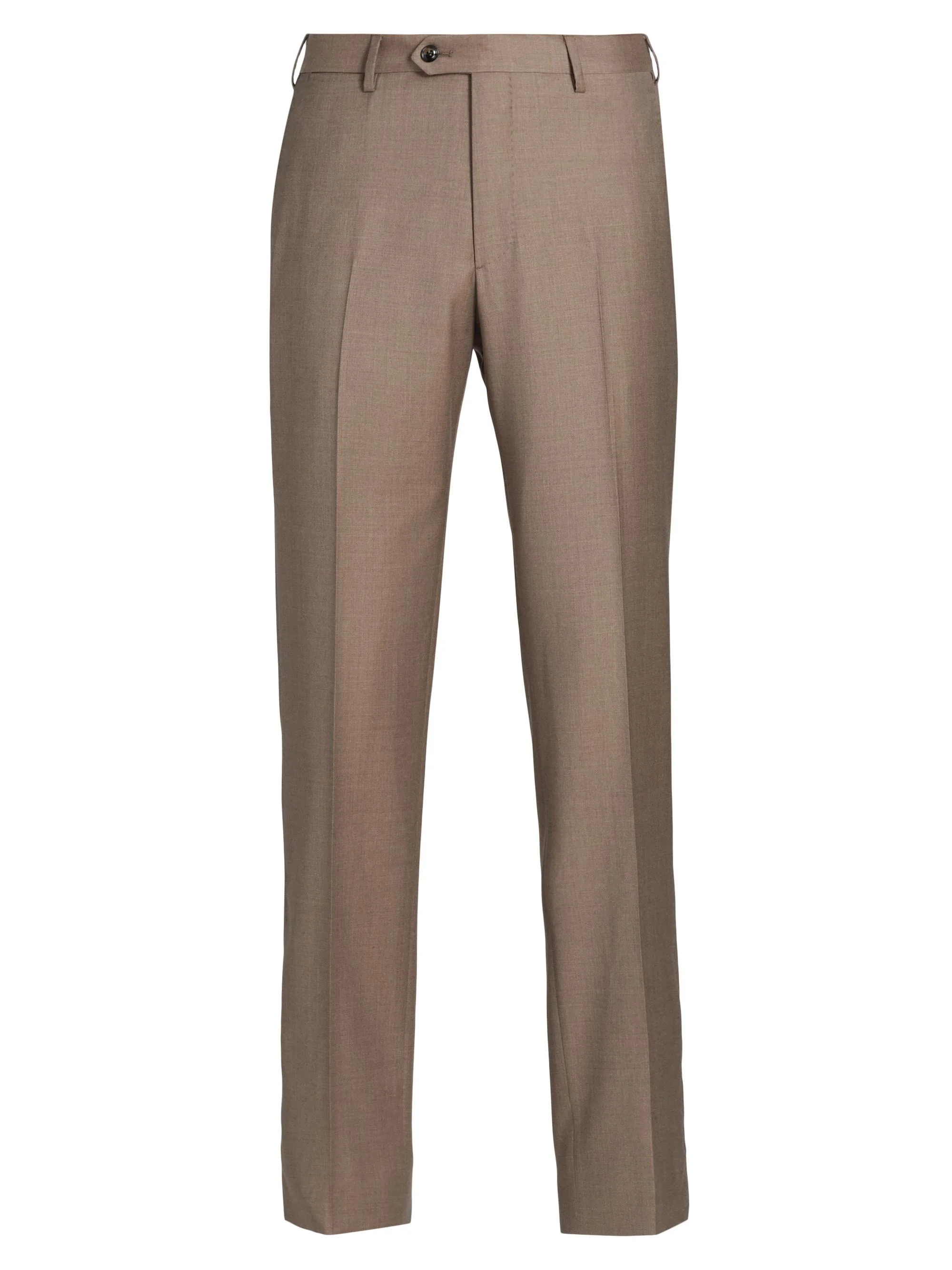 Men's Wool Flat-Front Trousers - Brown - 1