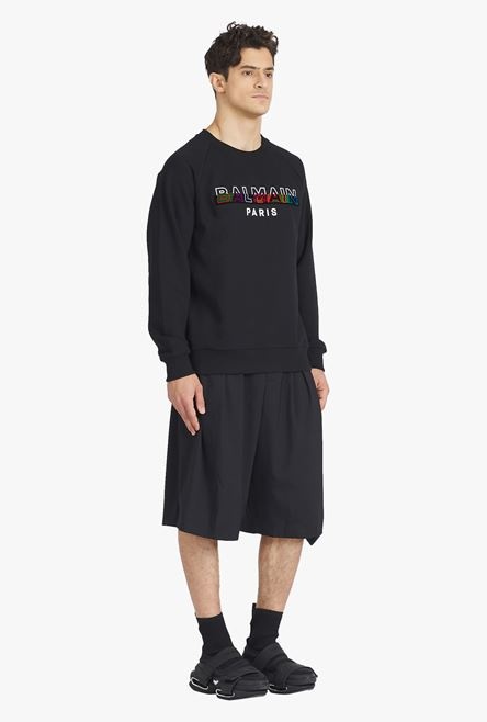 Black eco-designed cotton sweatshirt with multicolor Balmain Paris logo print - 7