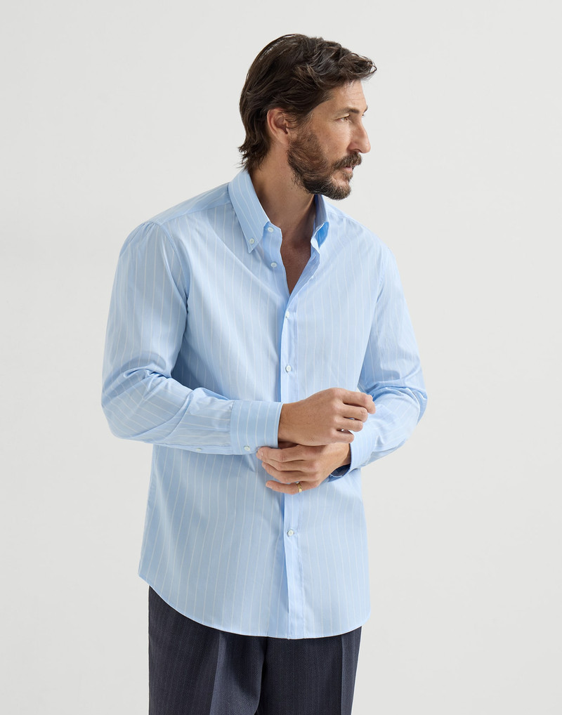 Striped poplin basic fit shirt with button-down collar 4