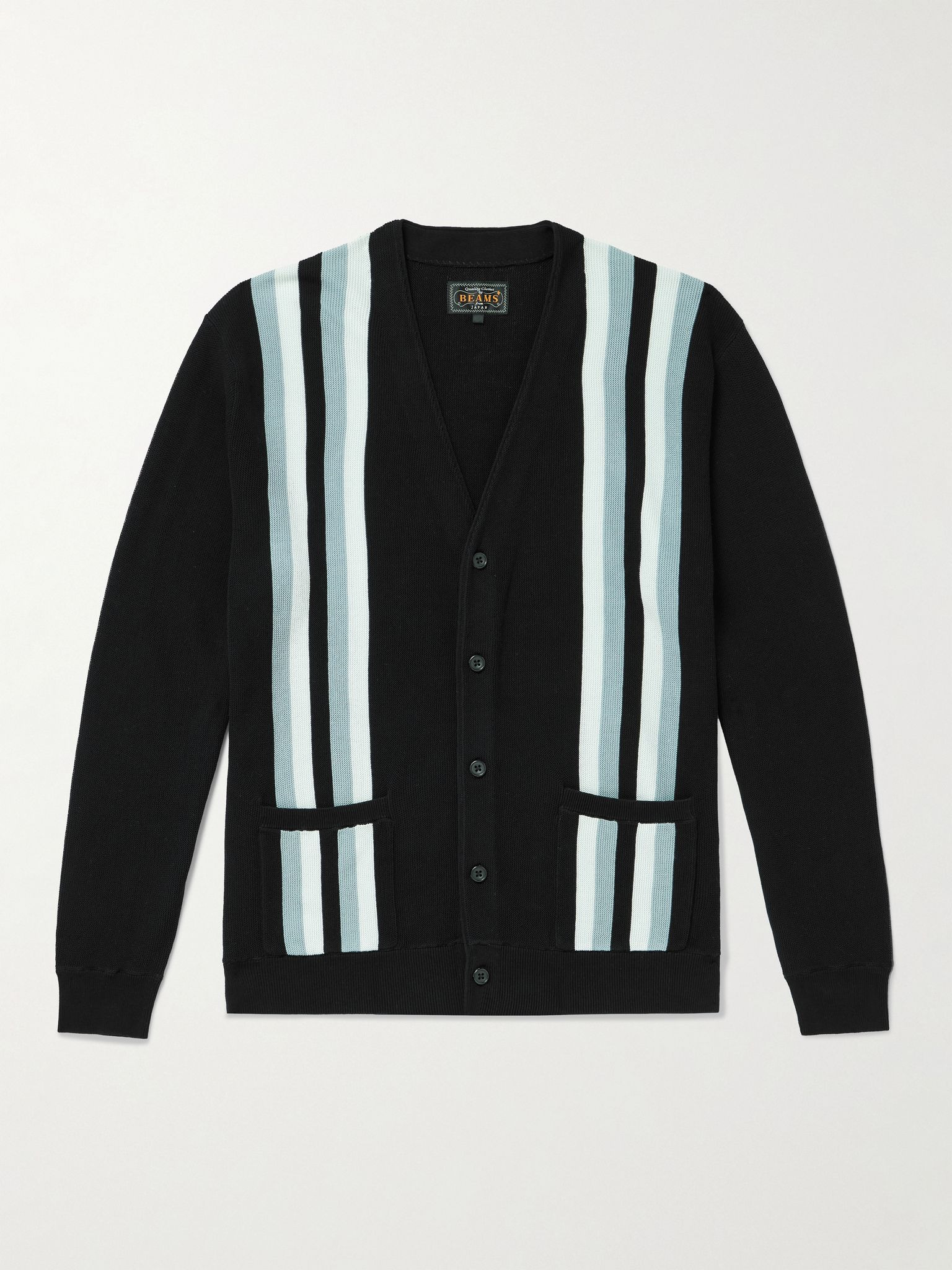 Striped Cotton Cardigan Black - 1