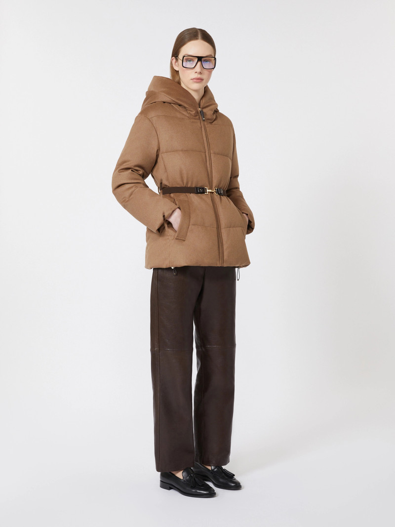 Max Mara Short water-repellent canvas and camel down jacket - BROWN outlook