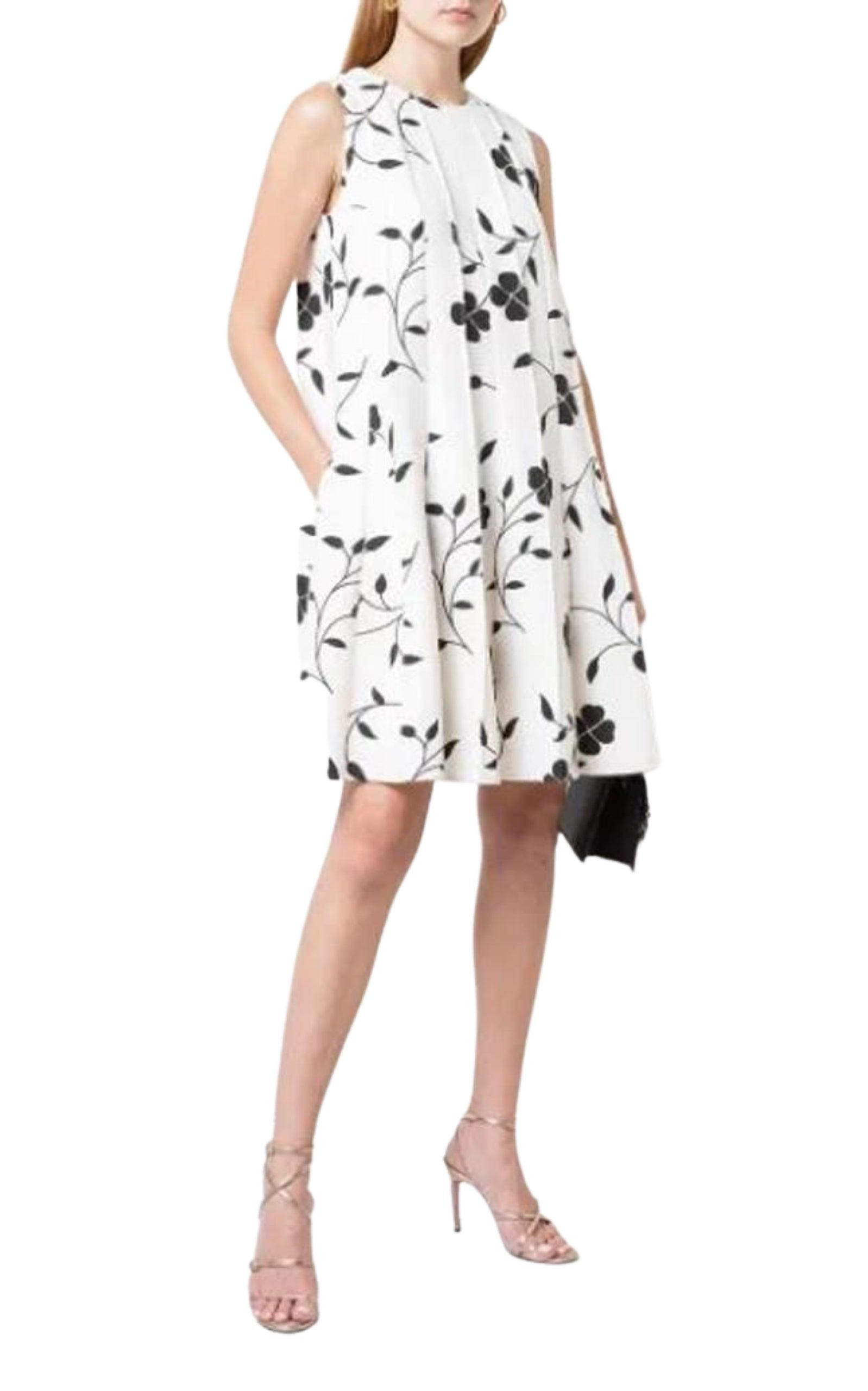 Pleated Floral-print Grain De Poudre Dress - 2