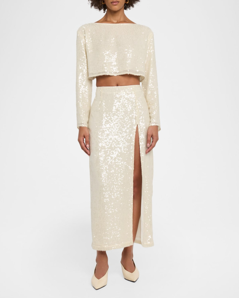 LAPOINTE High-Waist Sequined Slit Midi Dress outlook