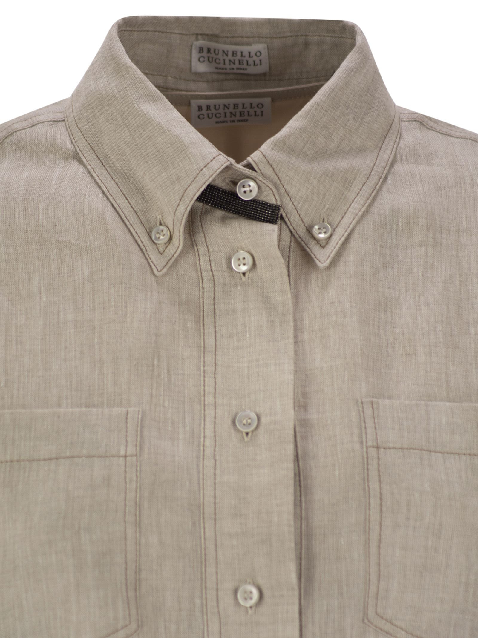 Brunello Cucinelli Women Dress In Linen With Shiny Collar - 4