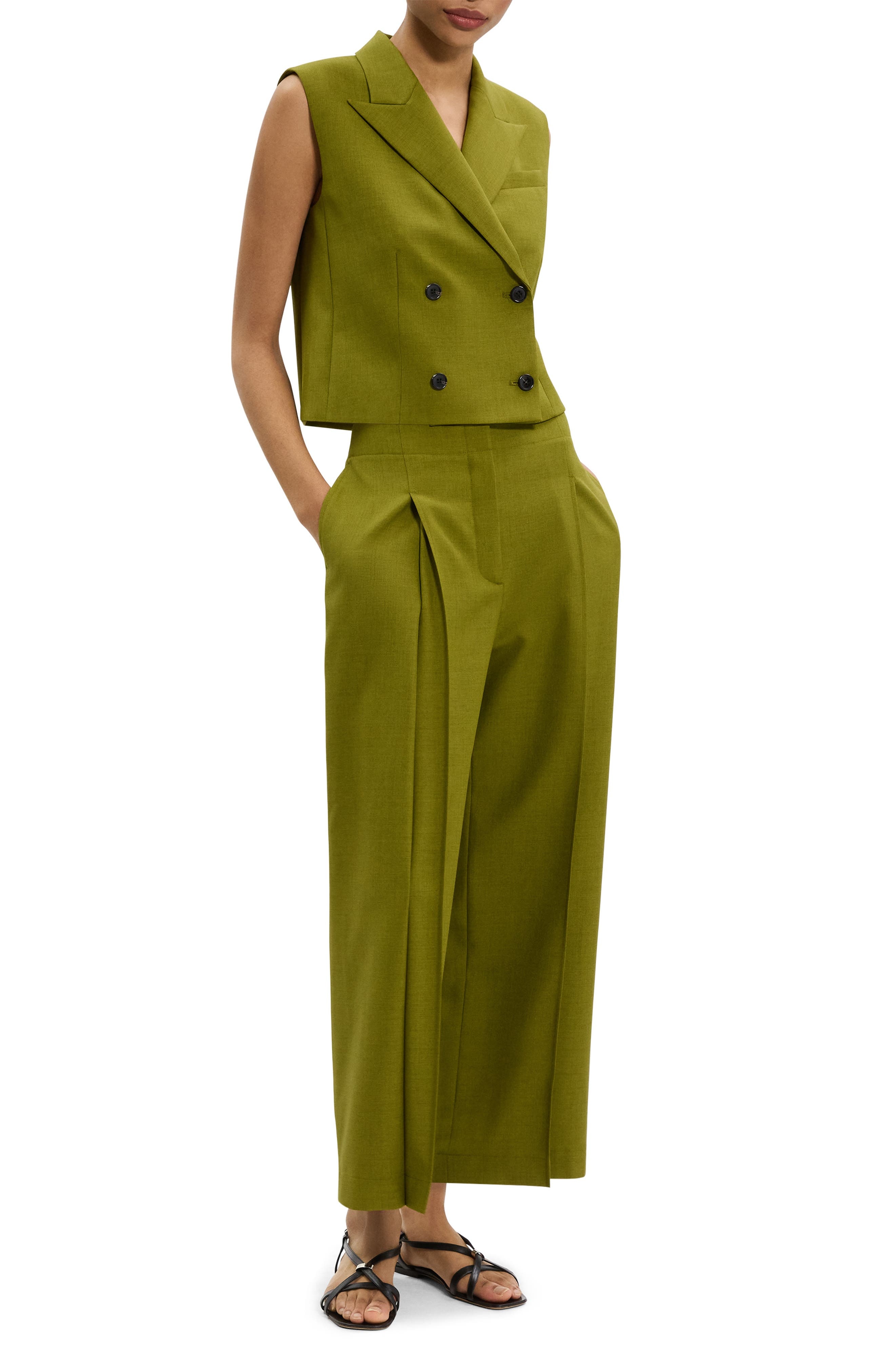 Theory Double Breasted Crop Vest in Avocado at Nordstrom - 7