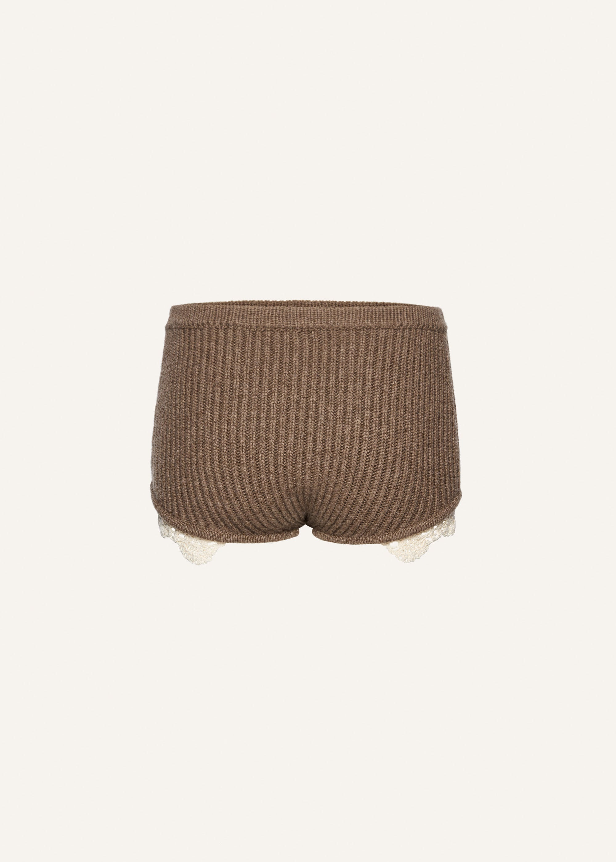 Lace detail ribbed knitwear shorts in beige - 2