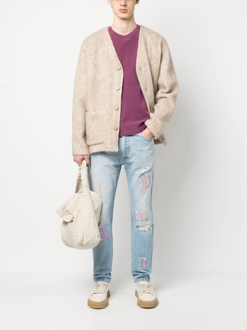 Palm Angels ripped embroidered tapered jeans outlook