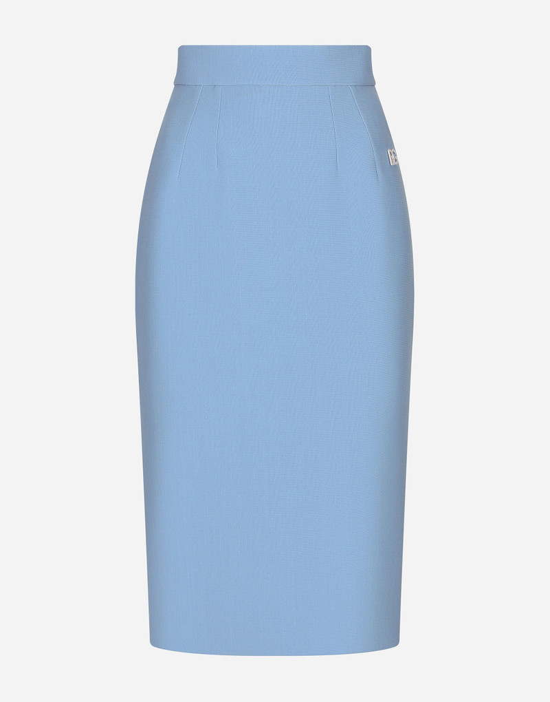 Calf-length wool crêpe pencil skirt with DG logo - 1