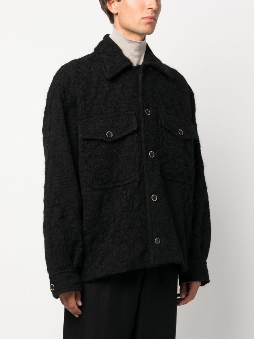distressed-effect knitted shirt jacket - 3