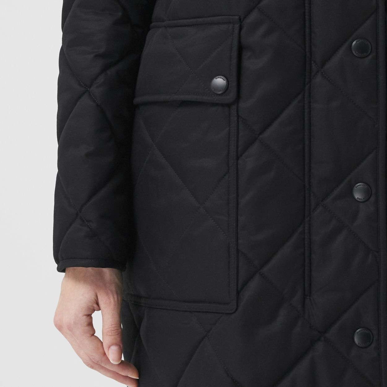 Detachable Collar Quilted Cotton Gabardine Coat - 5