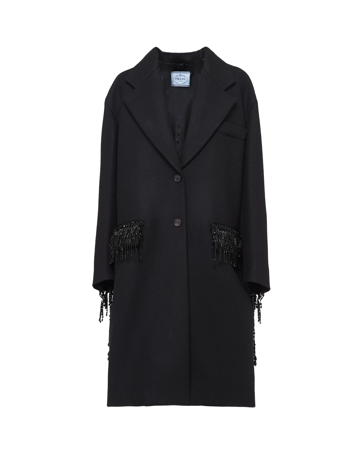 Embellished single-breasted textured wool coat - 1