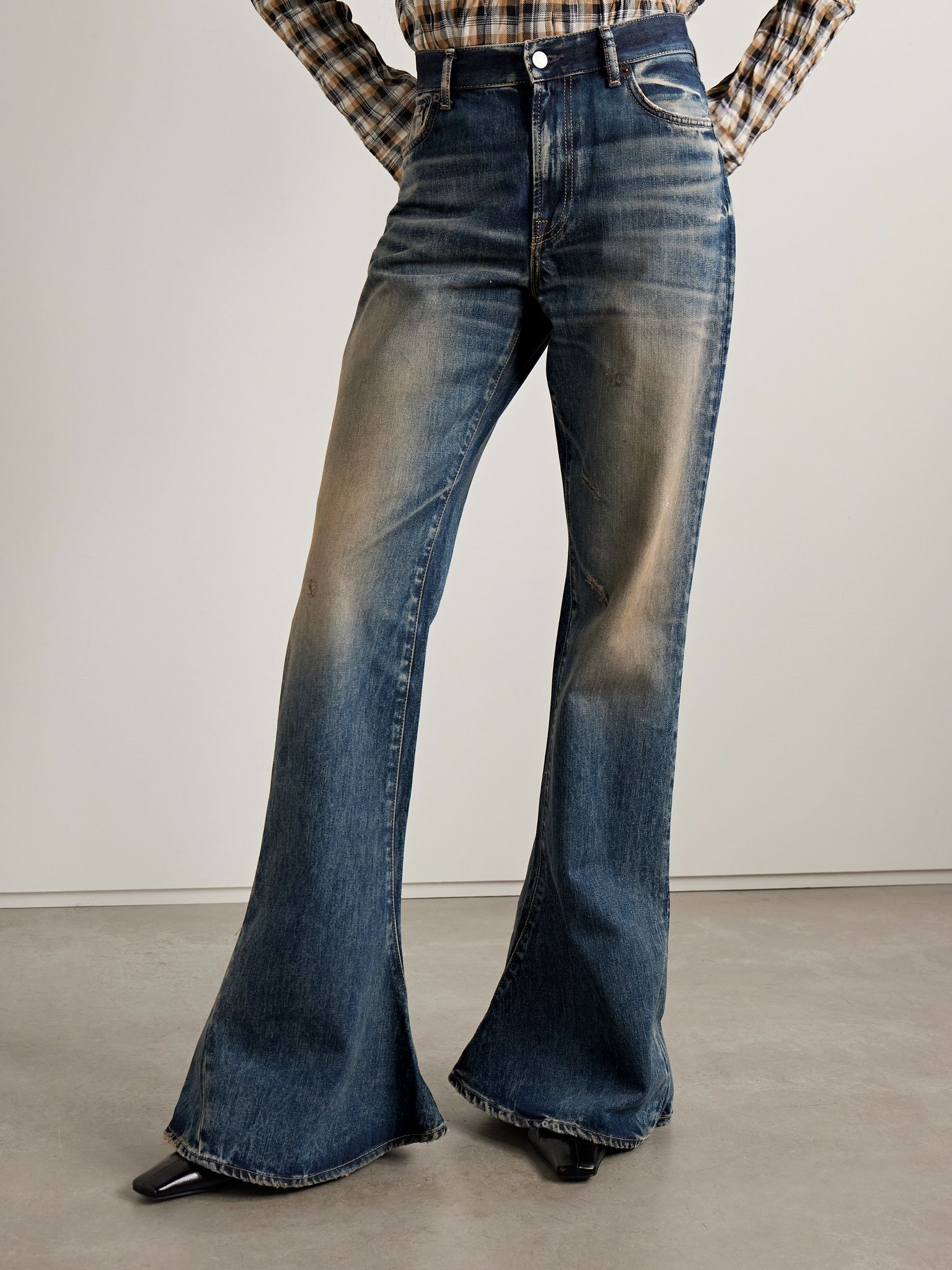 2024 distressed high-rise slim-fit flared organic jeans Blue - 3