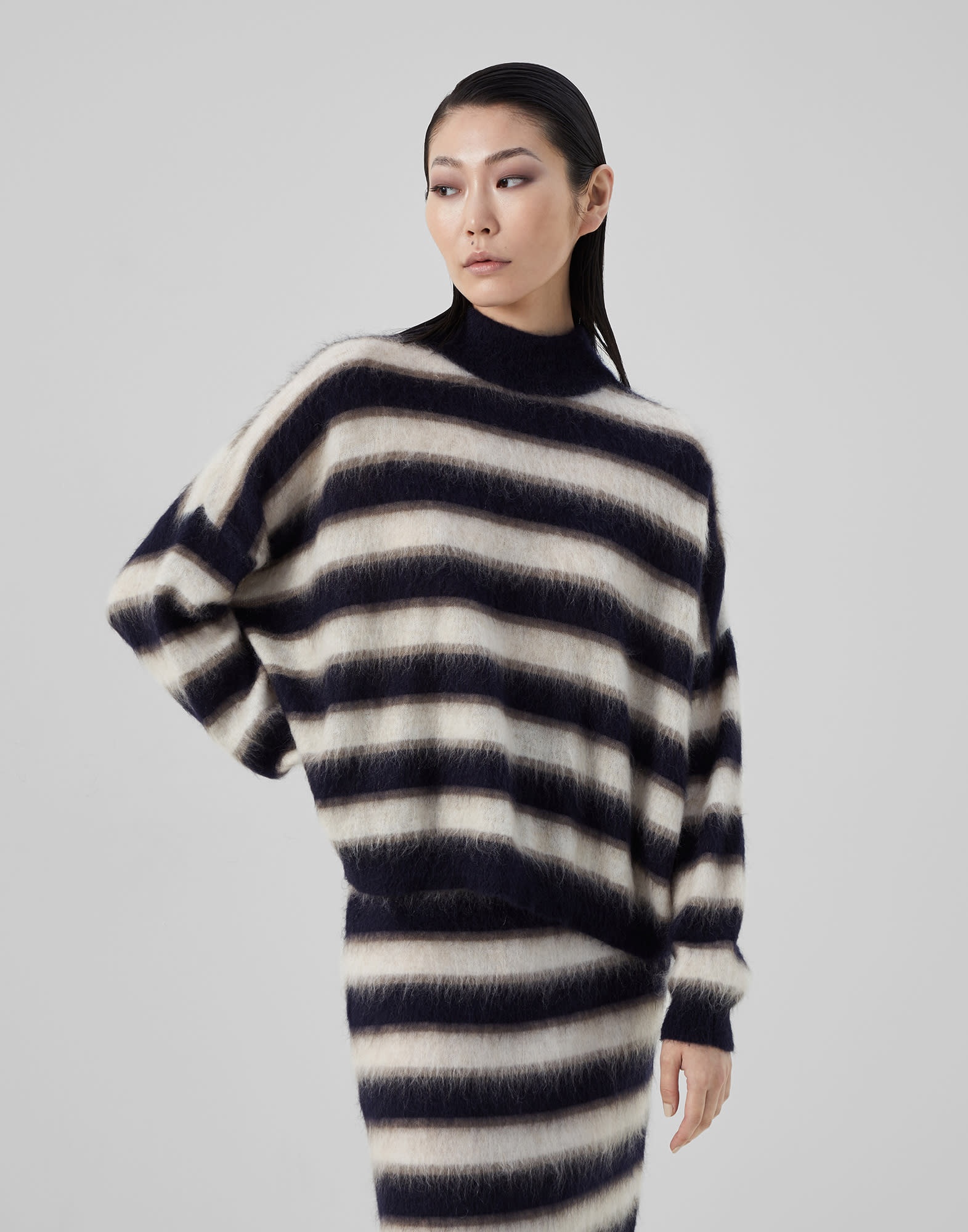 Mohair, virgin wool and cashmere striped mock neck sweater - 1