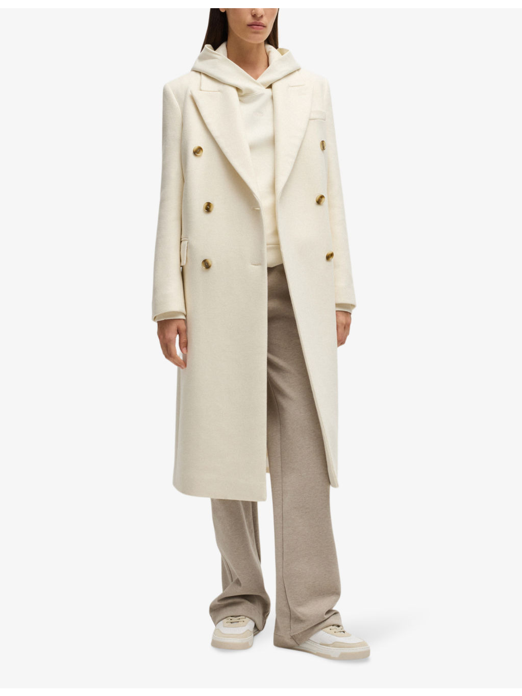 Peak-lapel double-breasted recycled wool-blend coat - 2