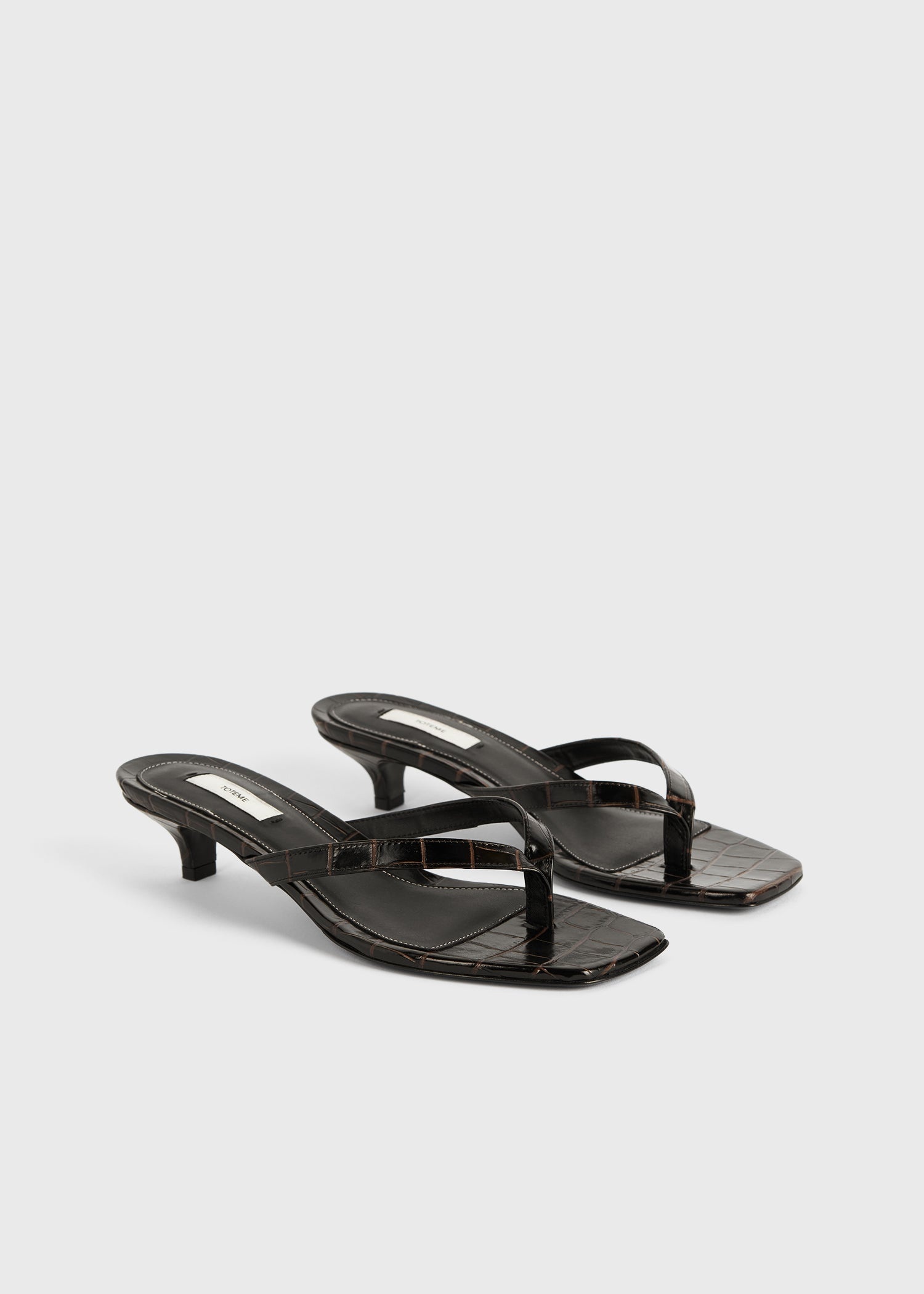 Croco-embossed heeled flip flops dark brown - 7