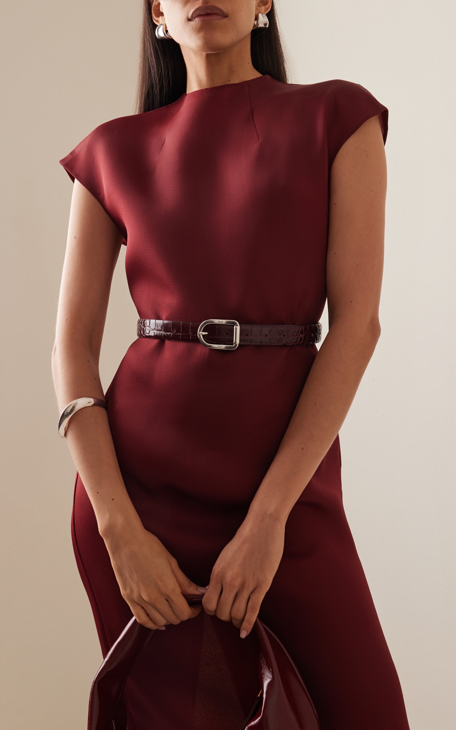 Mija Croc-Effect Leather Belt burgundy - 2