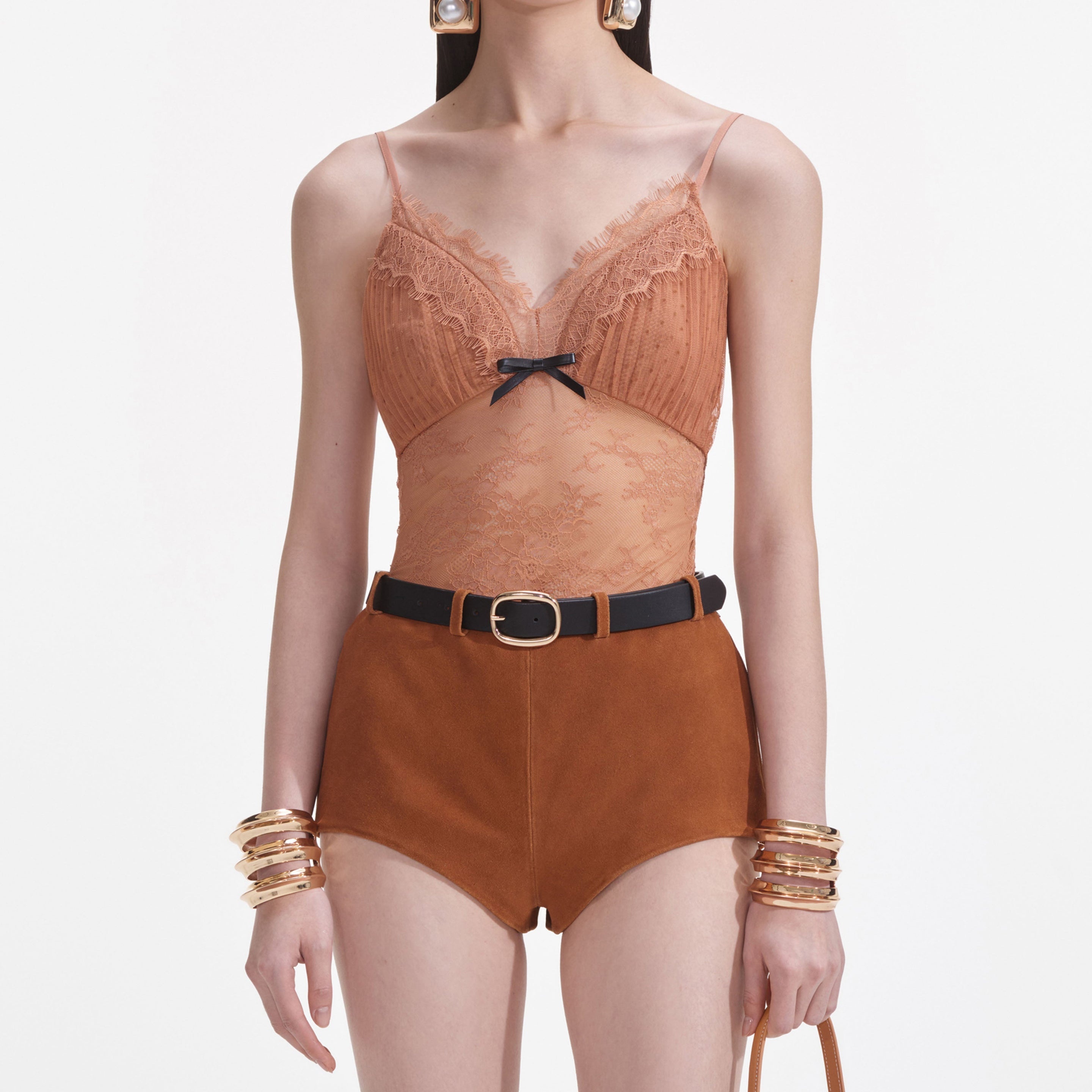 Tan Dot Mesh Bodysuit - 4