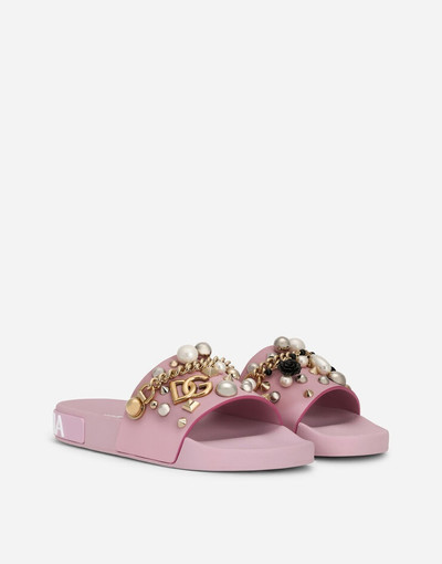 Dolce & Gabbana Rubber beachwear sliders with embroidery outlook