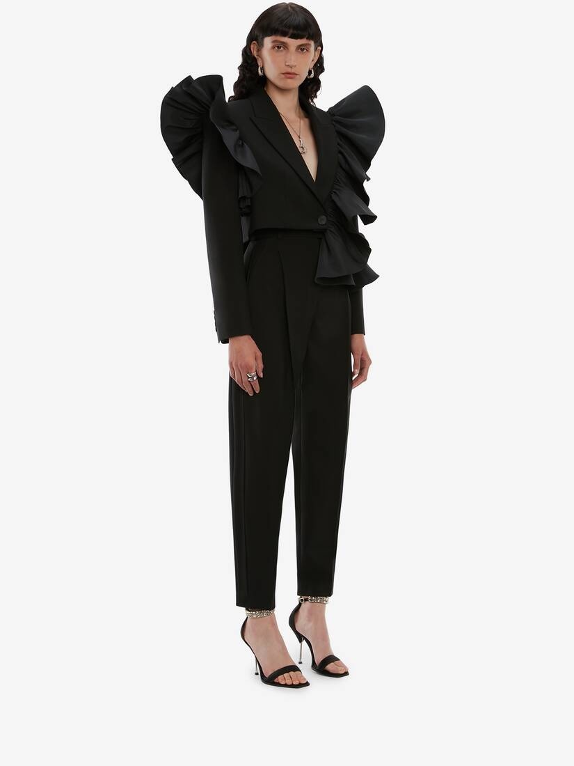 Cropped Ruffle Jacket in Black - 3
