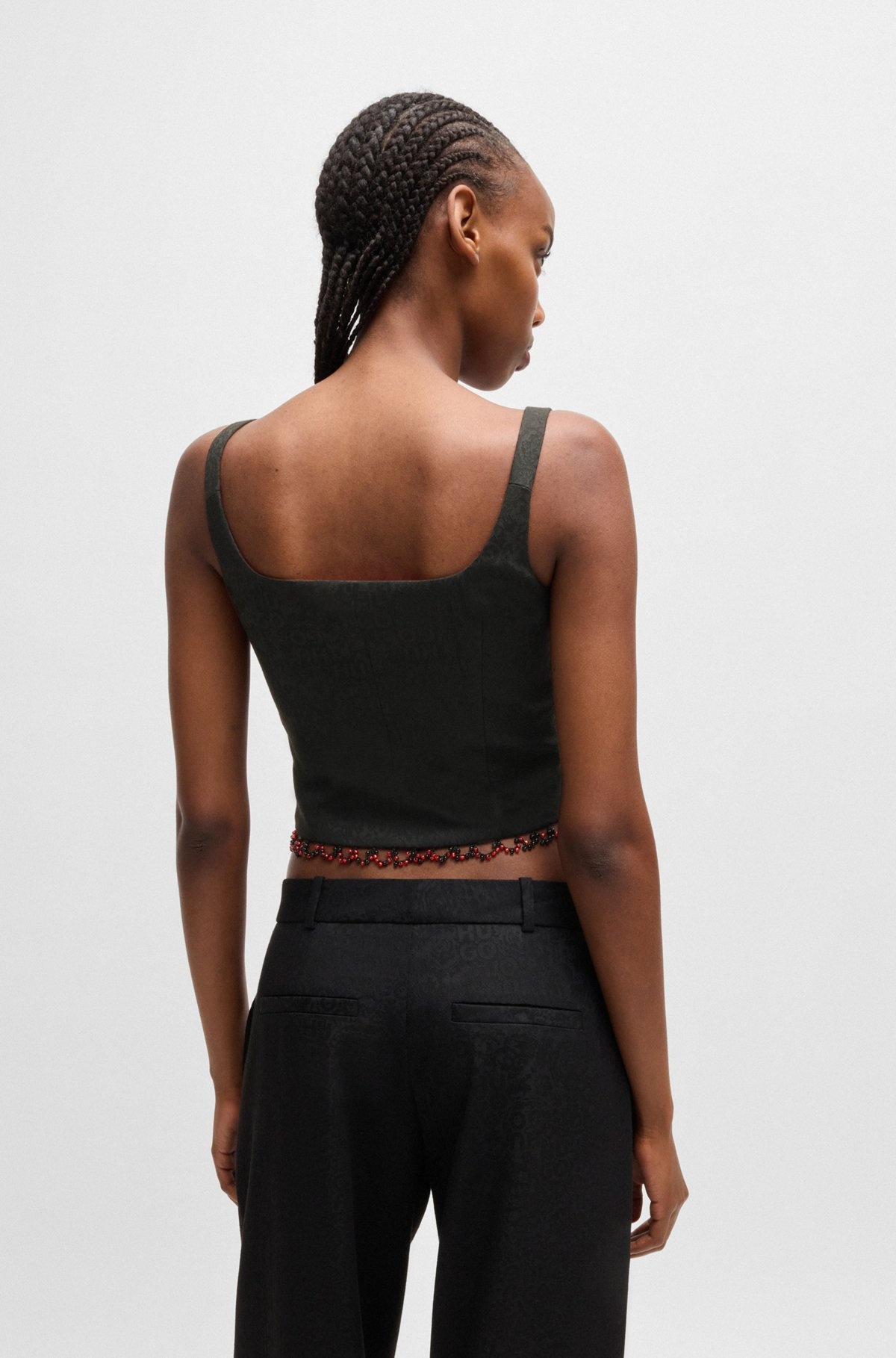 HUGO X LES BENJAMINS SLEEVELESS TOP WITH BEADED TRIM - 4