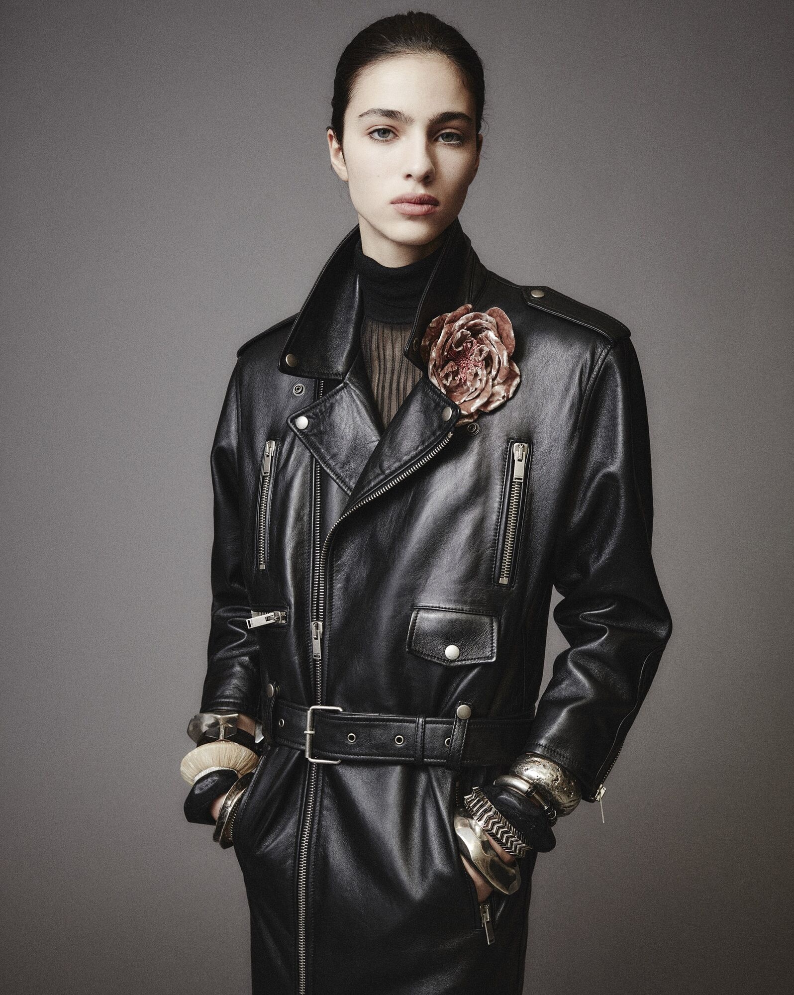 long motorcycle jacket in drummed lambskin - 2