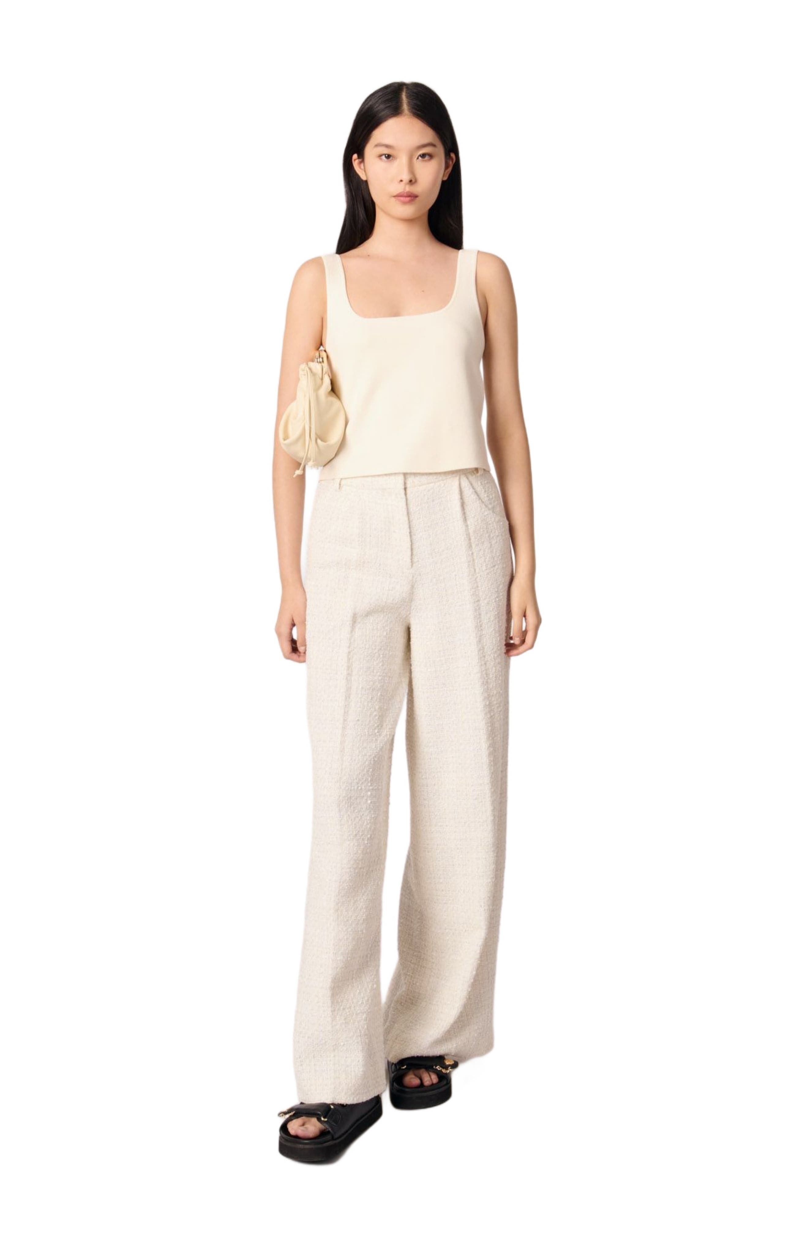 maje Wide-leg tweed trousers in Ecru at Nordstrom - 1