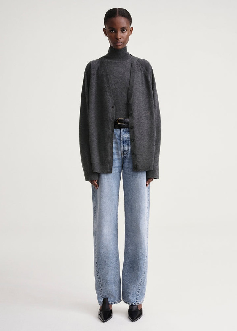 Totême Raglan-sleeve wool cardigan dark grey mélange outlook