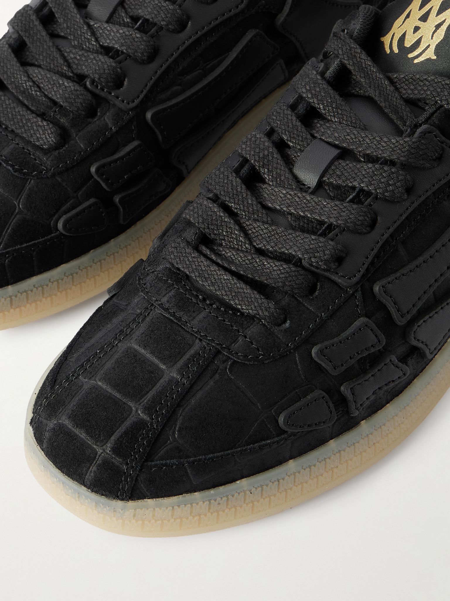 Pacific Bones Leather-Trimmed Croc-Effect Suede Sneakers Black - 5