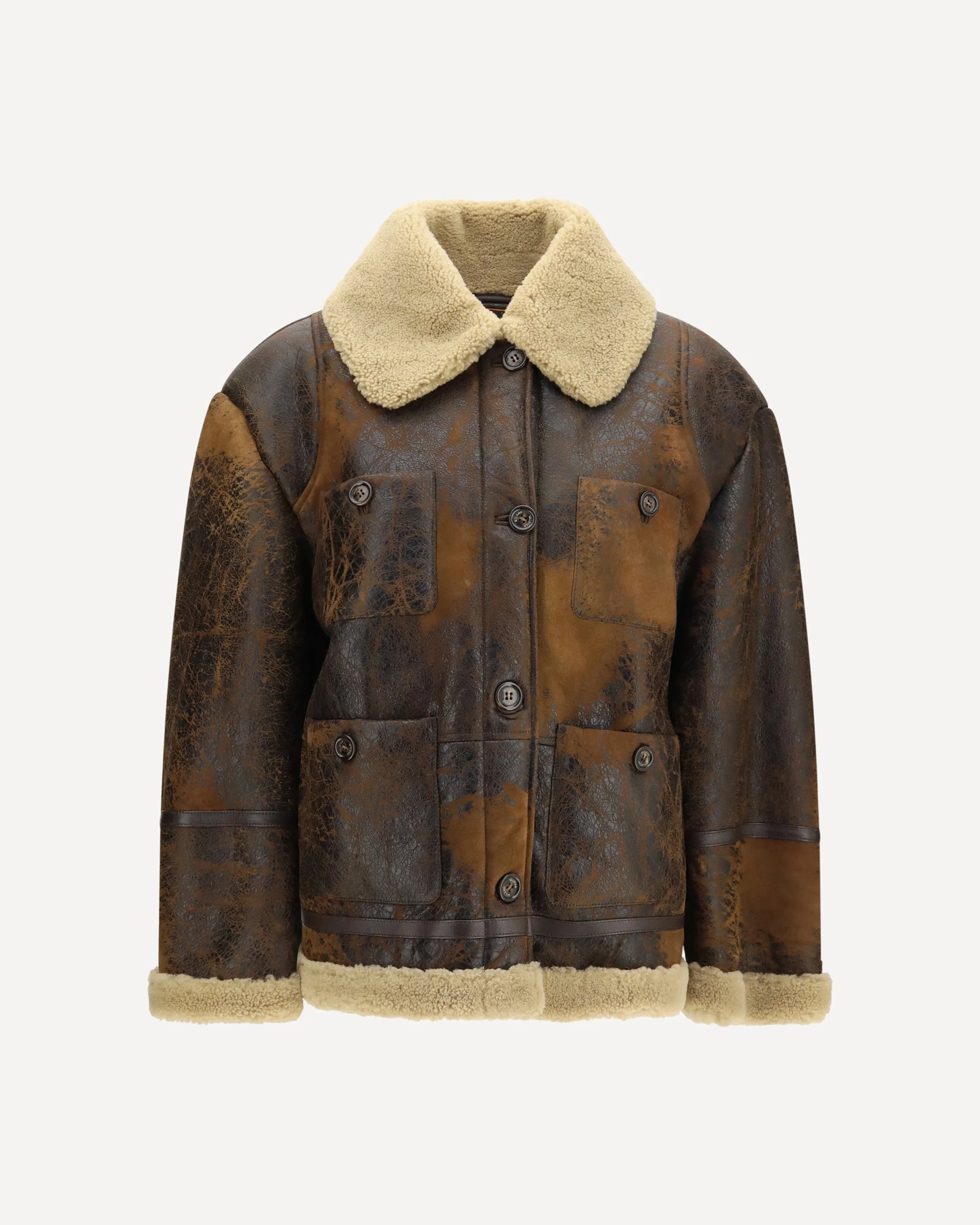 Oversized leather Jacket with shearling collar - 1