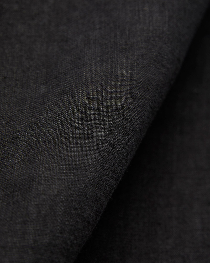 Linen Bowling Short Sleeve Shirt in Deep Black 2