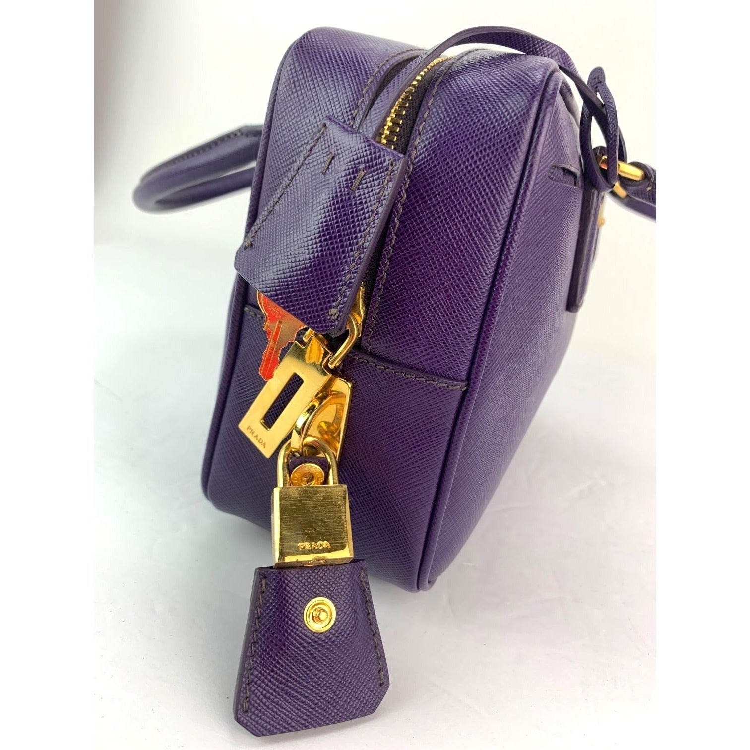 Prada Saffiano Leather Lux Small  Top Handle Viola Purple Handbag - 9