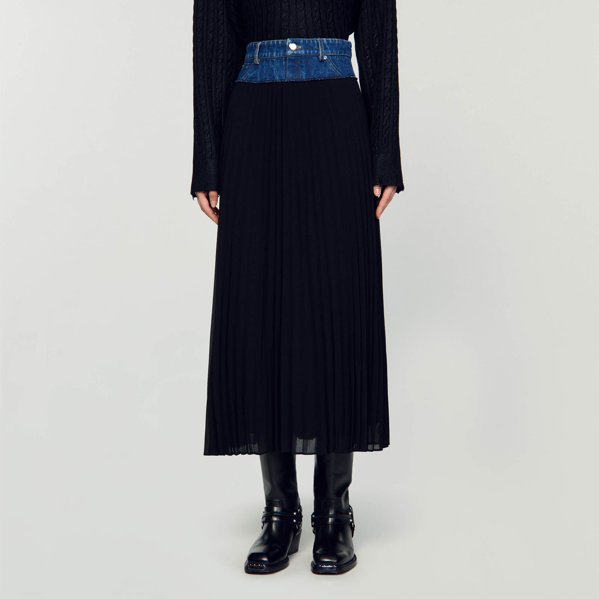 LONG PLEATED DENIM SKIRT - 5