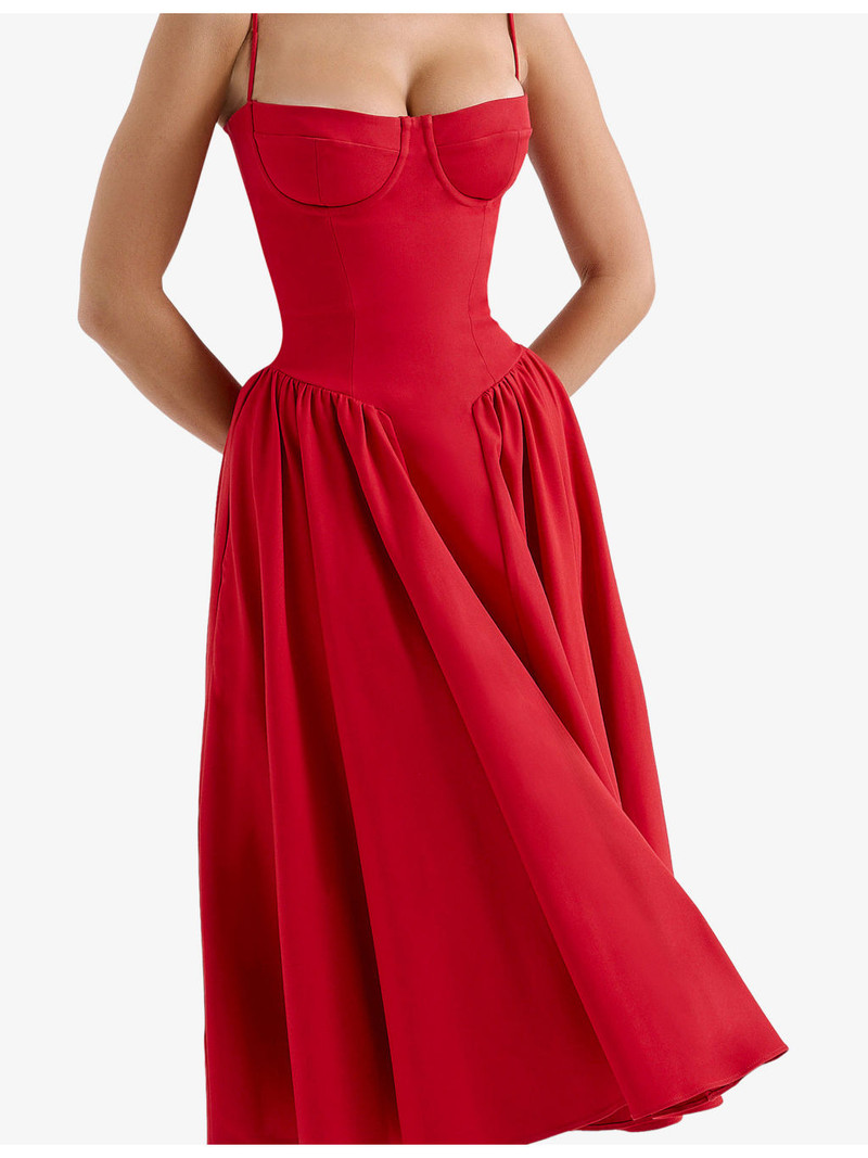 Samaria corseted woven midi dress 4