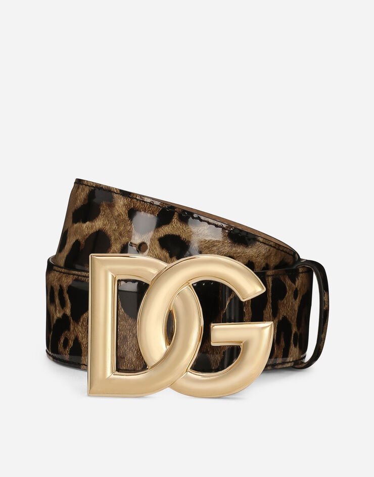 Leopard-print glossy calfskin belt with DG logo - 1