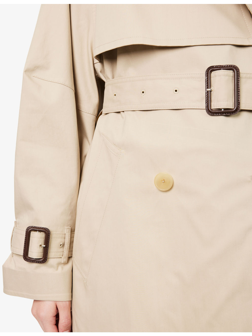 Belted Notch-Lapels Cotton Trench Coat - 6