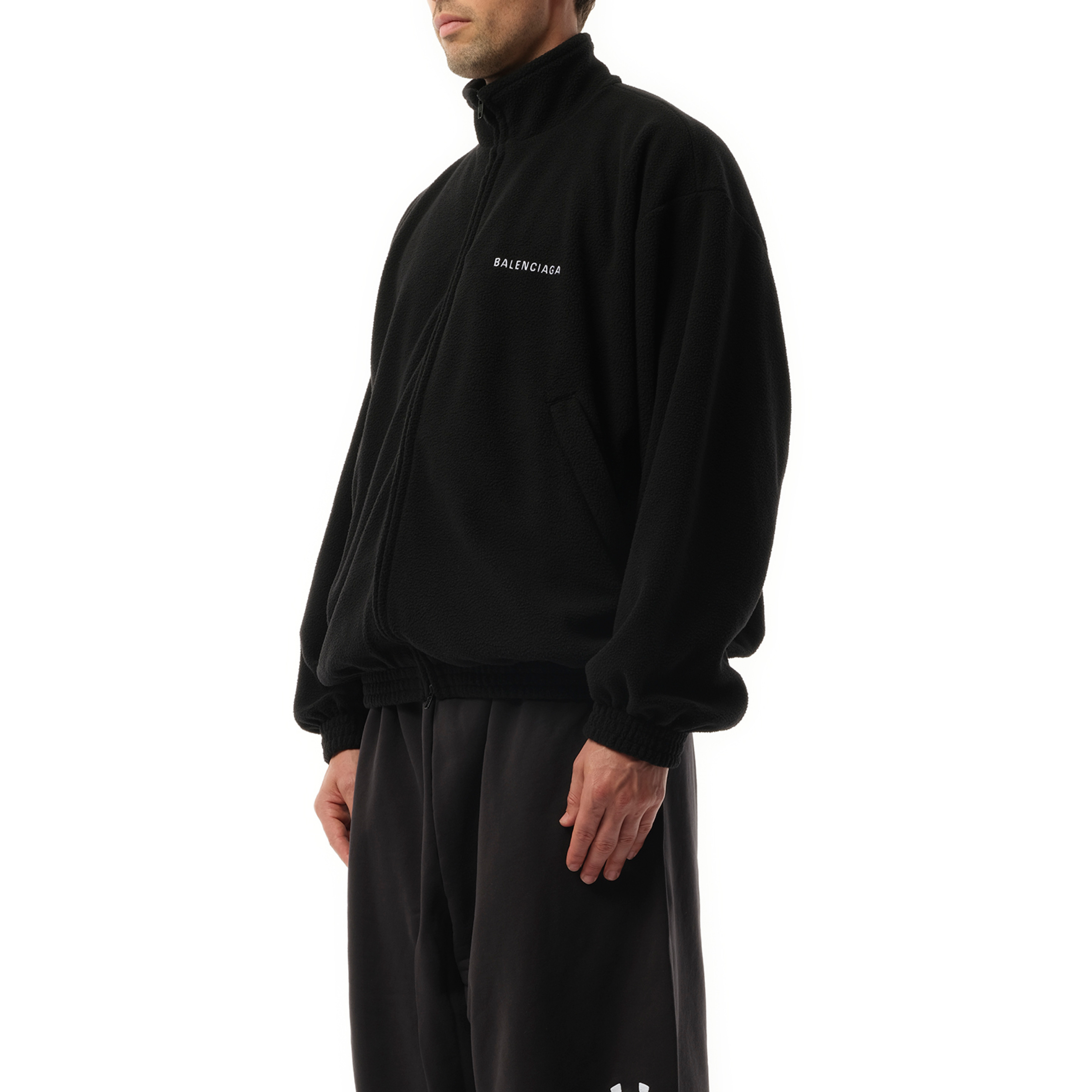Fleece Zip-Up Jacket in Black/White - 5