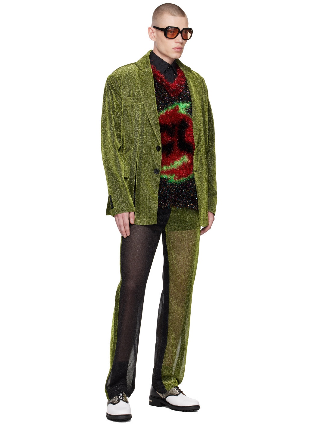 Black & Green Sparkly Trousers - 4