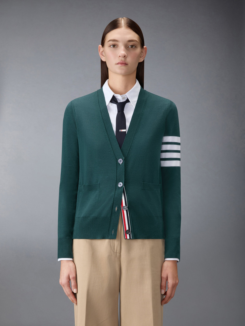 Thom Browne MERINO WOOL 4-BAR RELAXED FIT V-NECK CARDIGAN outlook