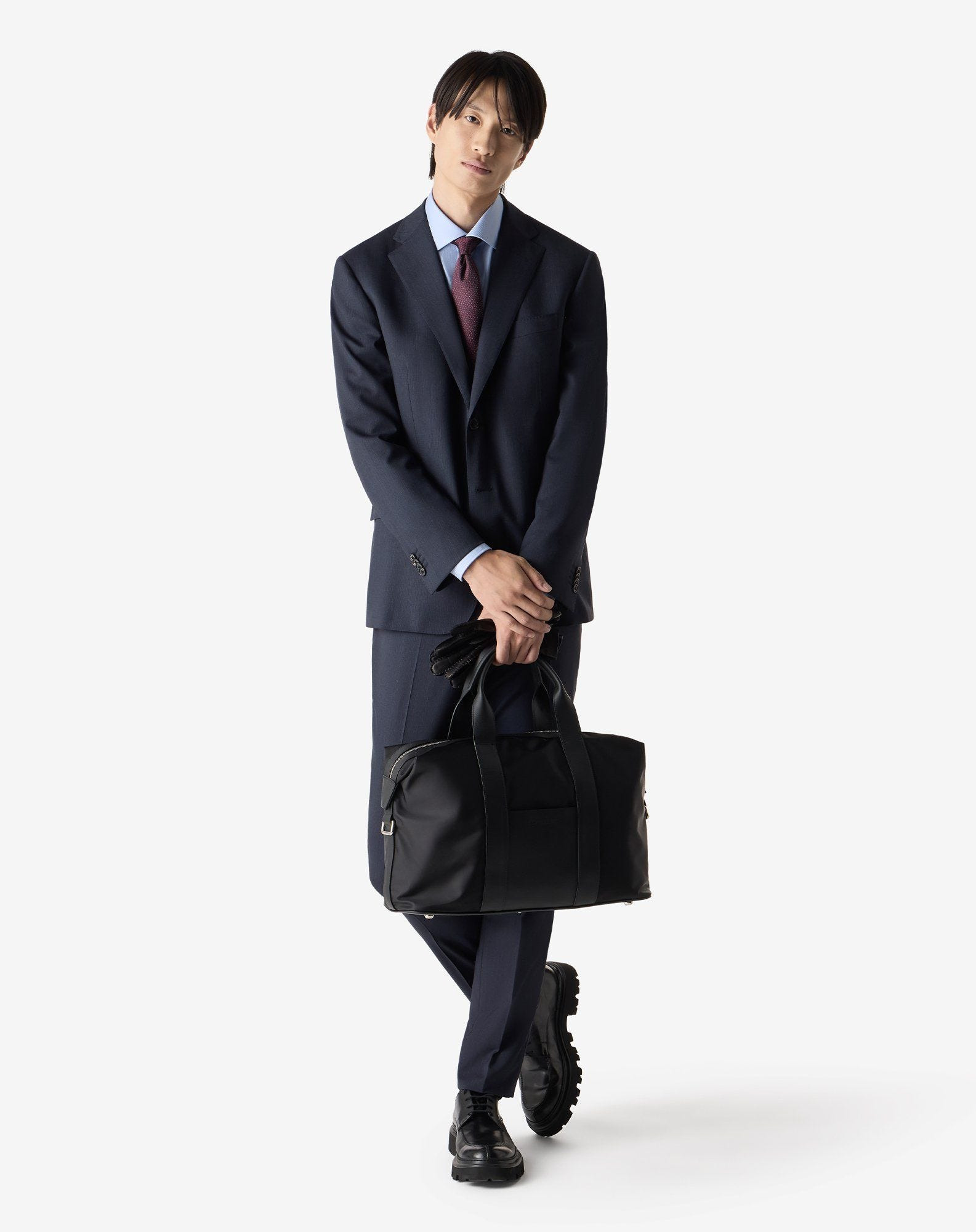 Navy blue micropatterned wool suit - 2