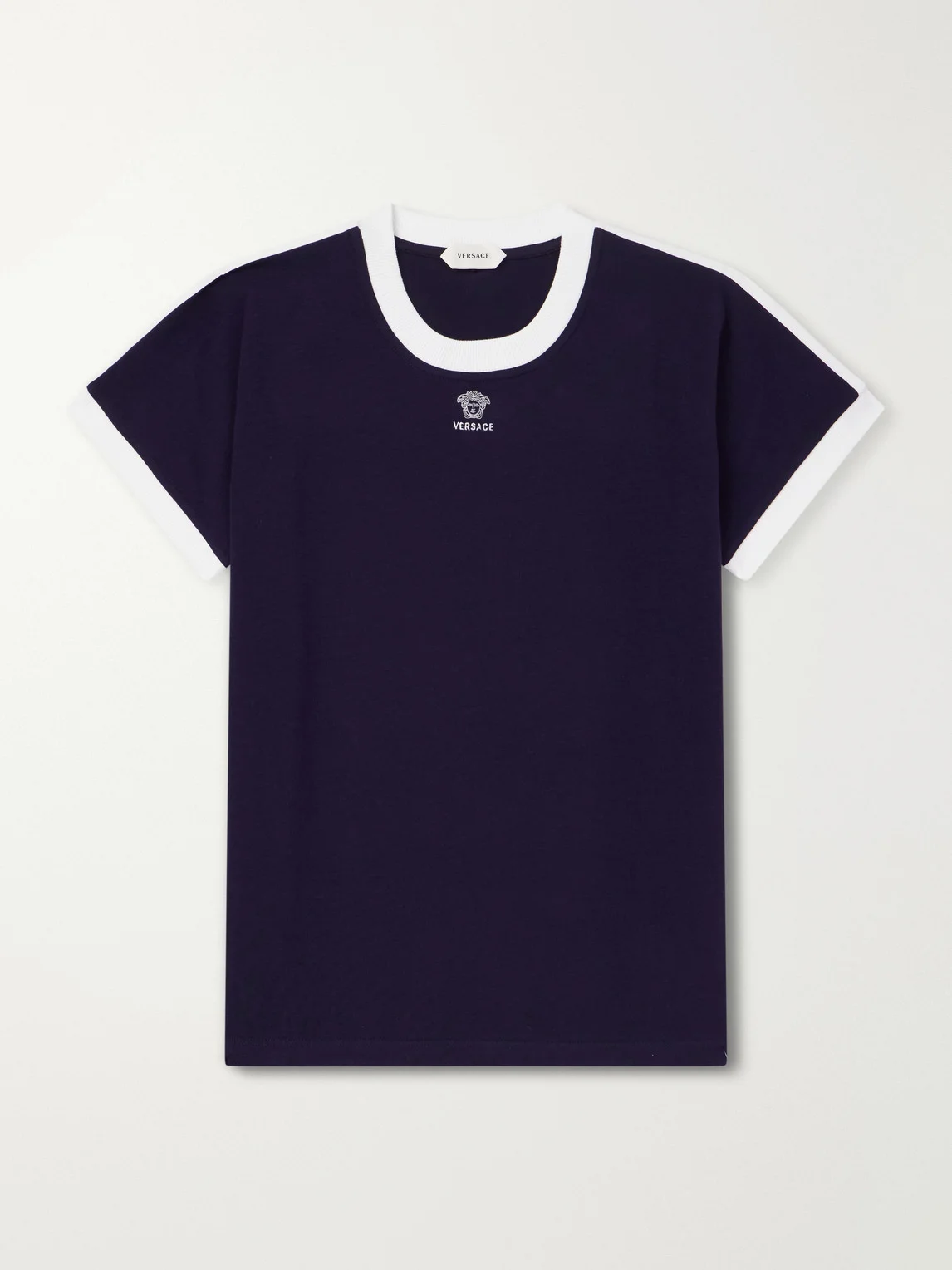 Medusa-Embroidered Cotton-Blend Jersey T-Shirt - 1