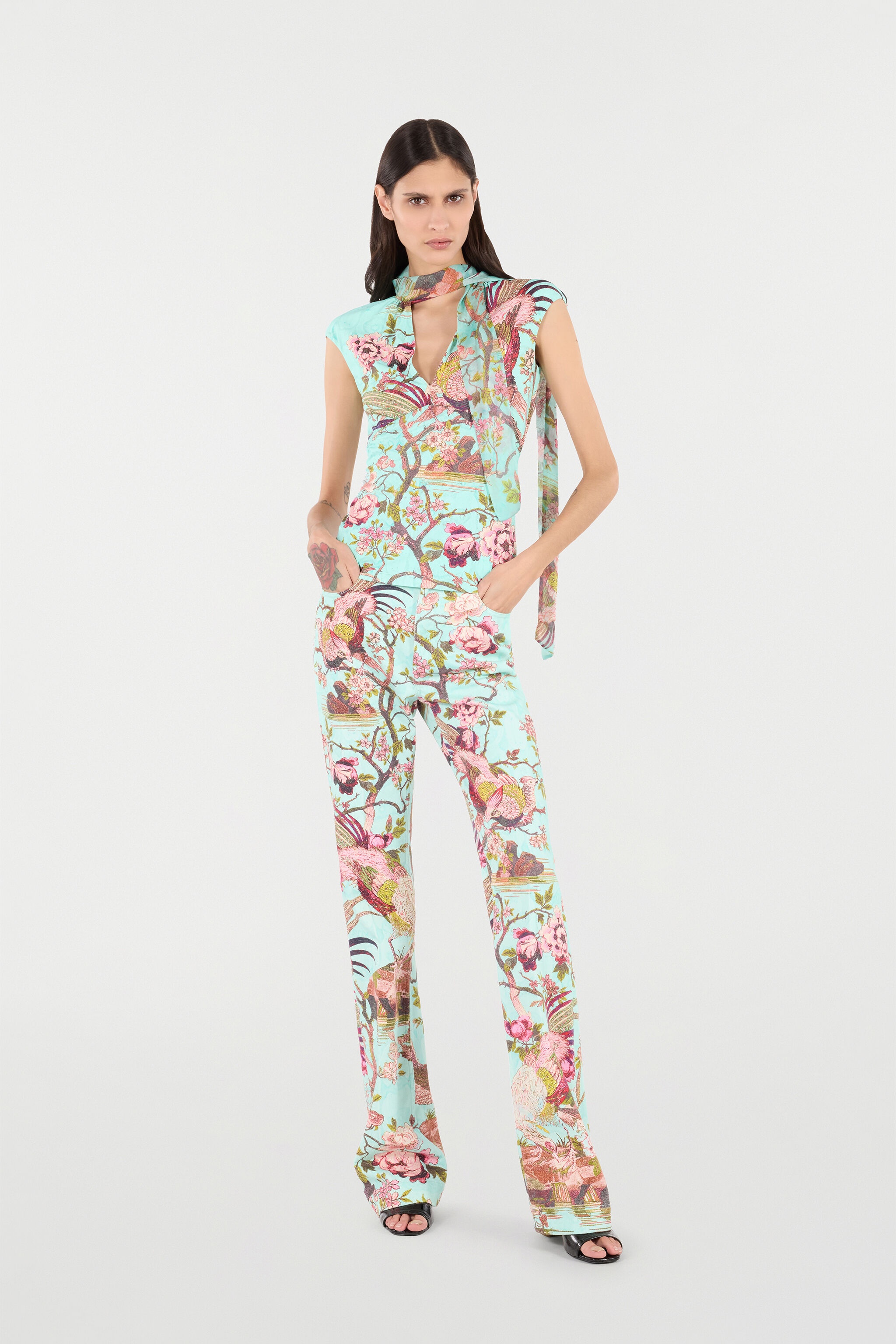 Floral & Pheasant Print Top - 2