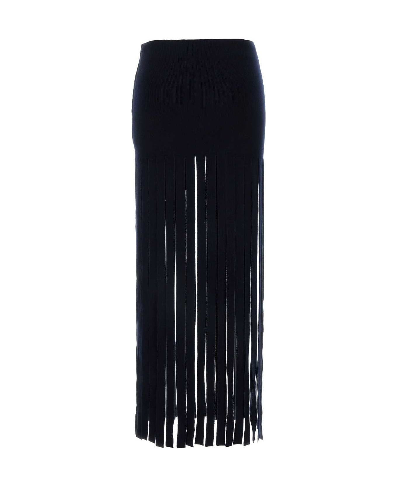 Midnight Blue Stretch Wool Blend Skirt - 2