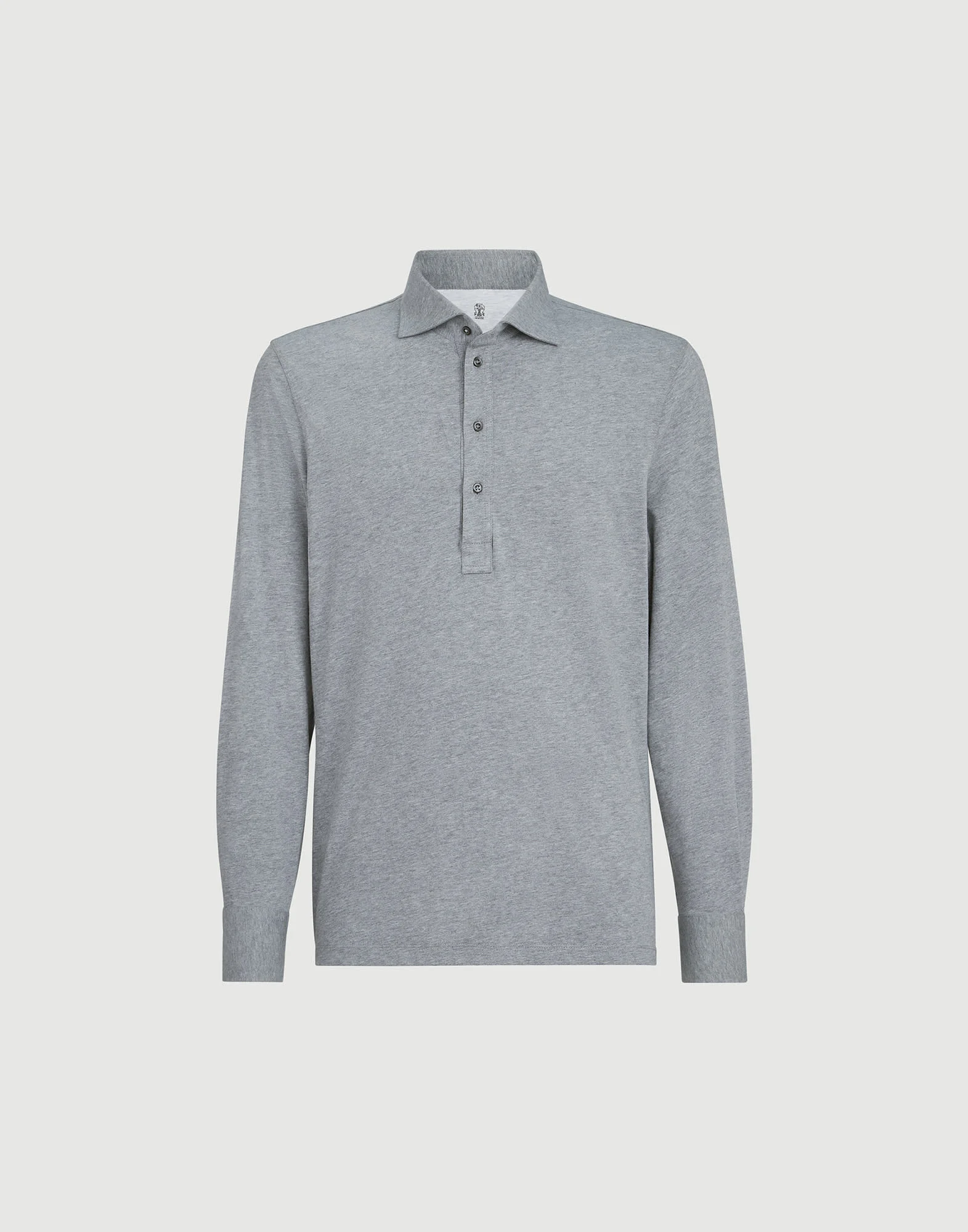Cotton jersey long sleeve polo with shirt-style collar - 1