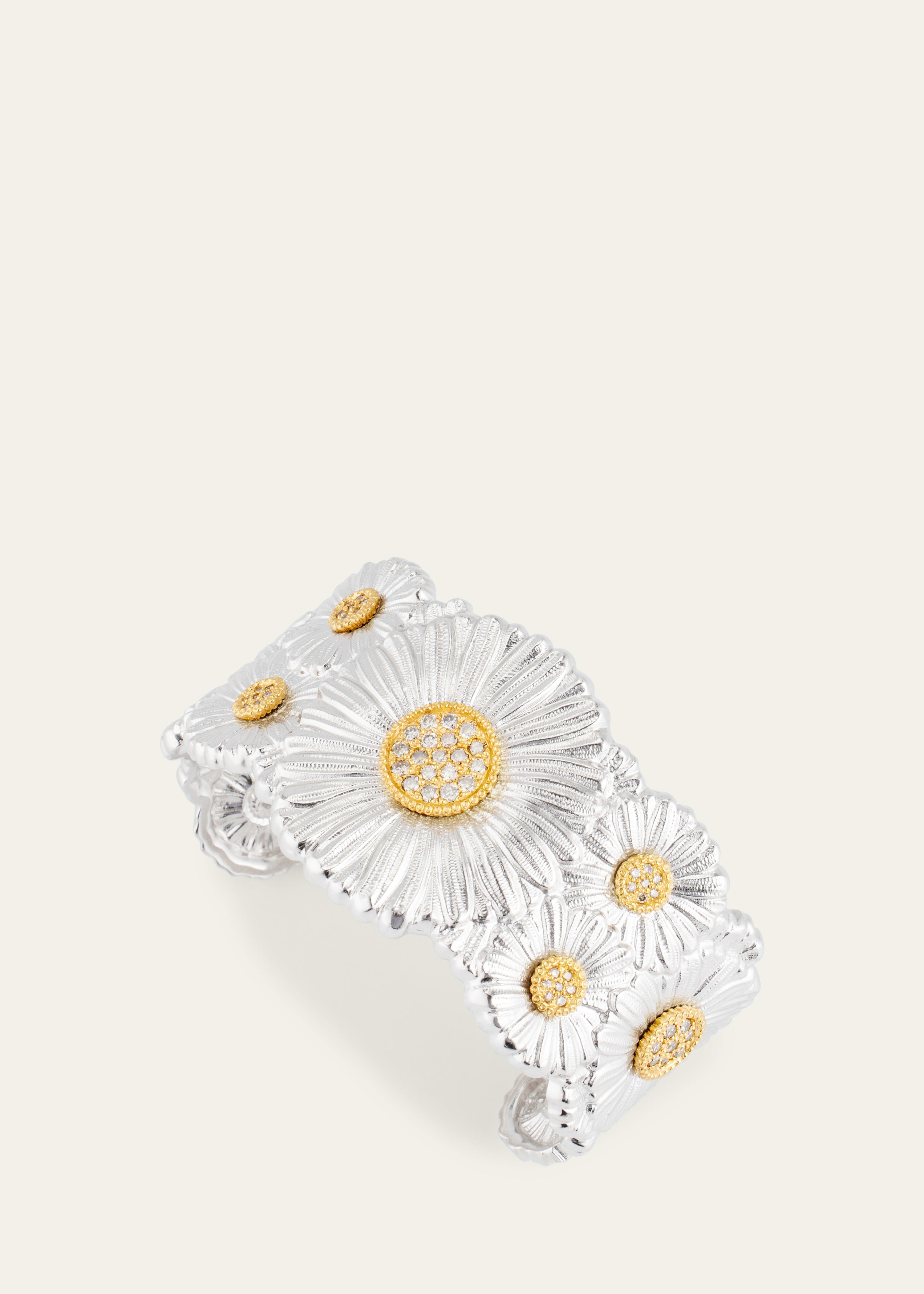 Silver and 18K Gold Daisy Blossoms Bracelet with Diamonds - 3