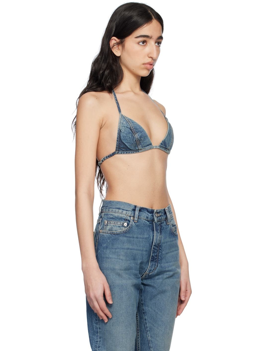 Blue Hollywood Garment-Washed Denim Bra - 2