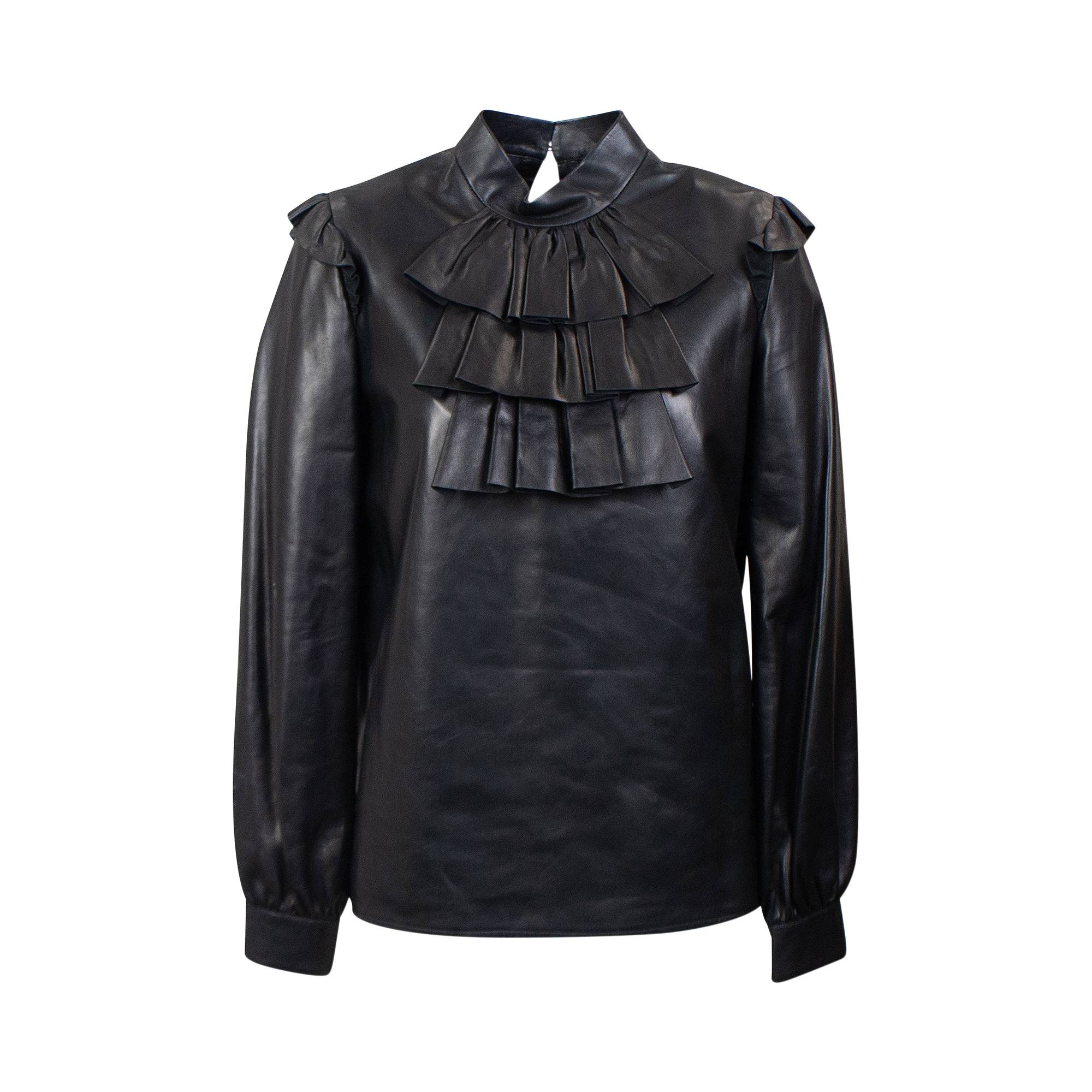 Saint Laurent Leather Ruffled Blouse 'Black' - 1