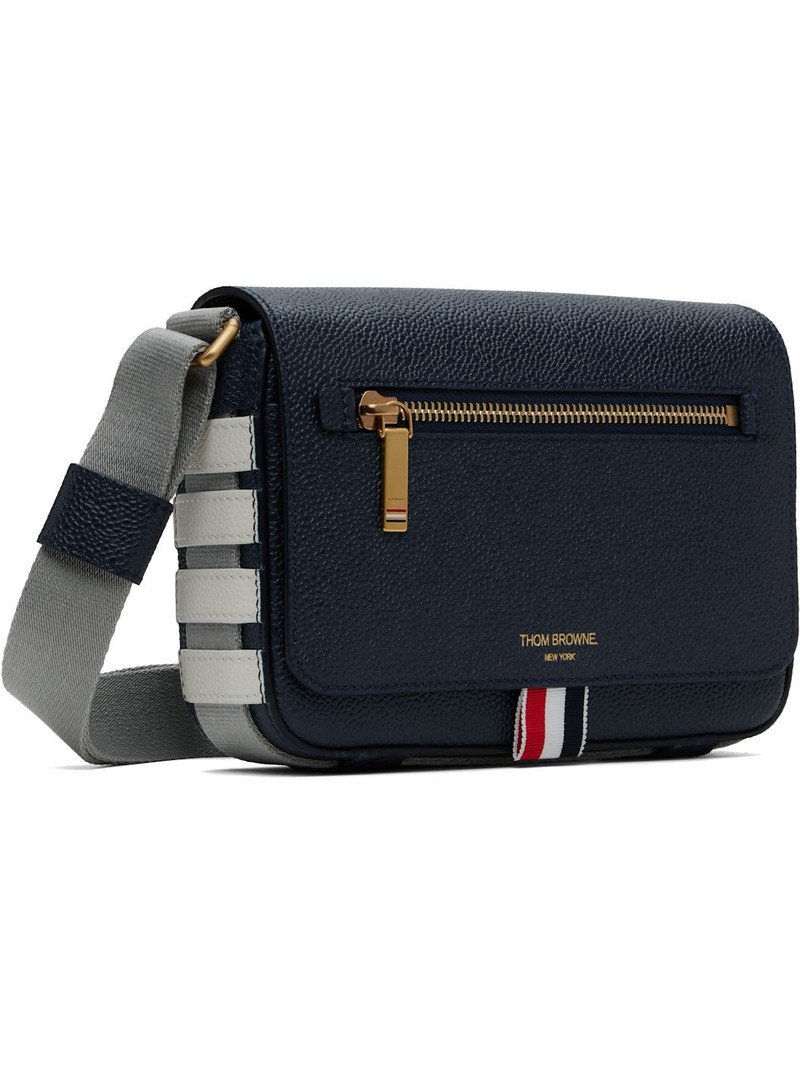 Thom Browne Navy Pebble Grain Small Reporter Bag outlook