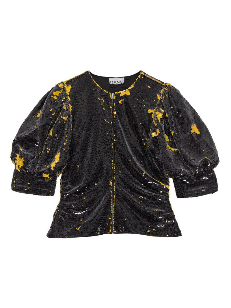 sequinned puff-sleeve blouse 1