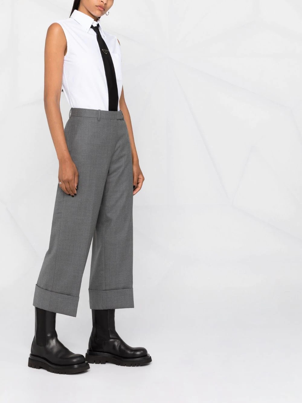 sleeveless pointed collar shirt - 4