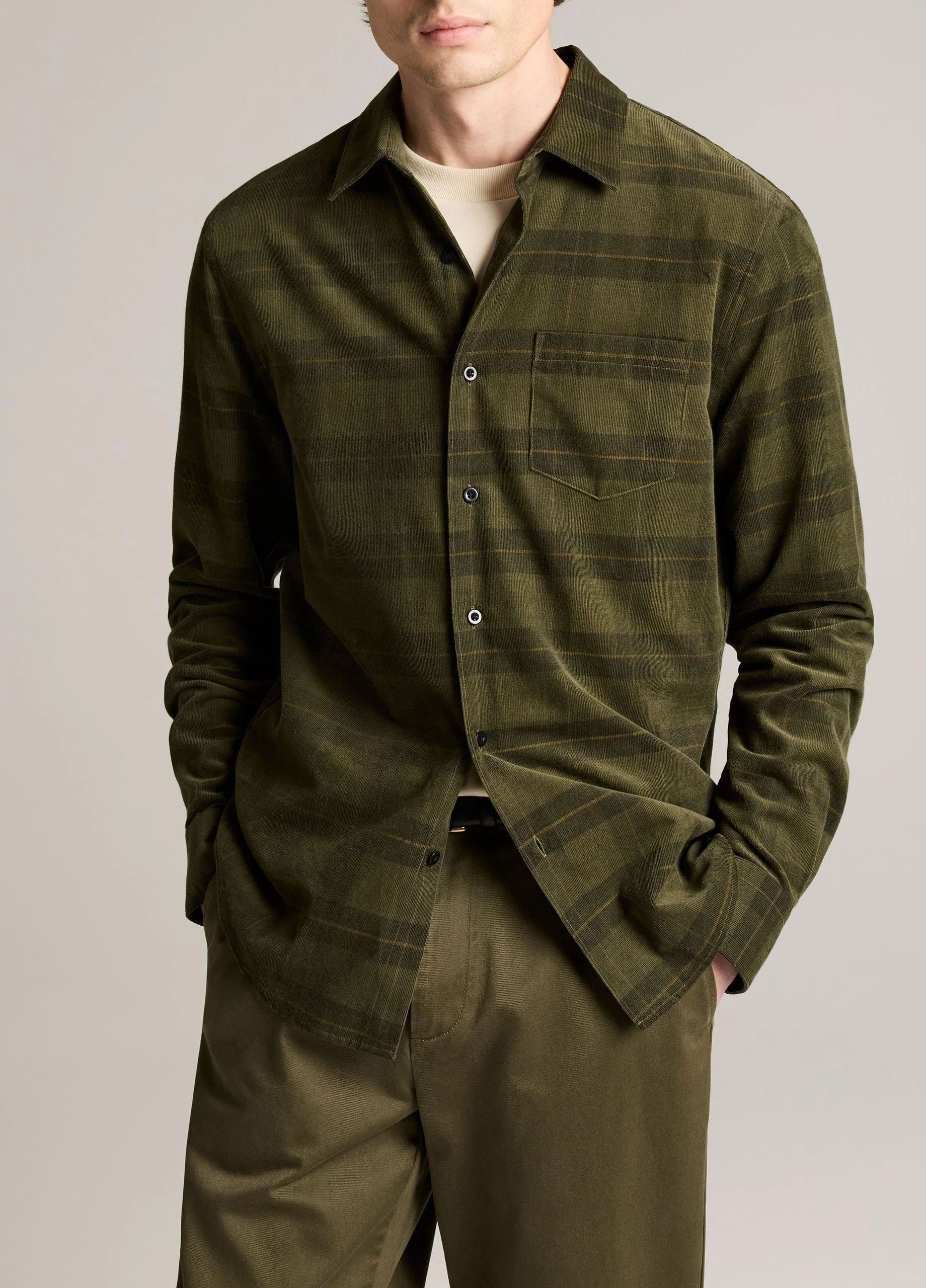 Hamilton Plaid Cotton Corduroy Button-Front Shirt - 1